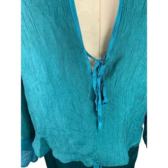 Medium DKNY Women's Emerald Green 2 Piece Loungewear Pajamas Silky Crepe - Picture 3 of 14